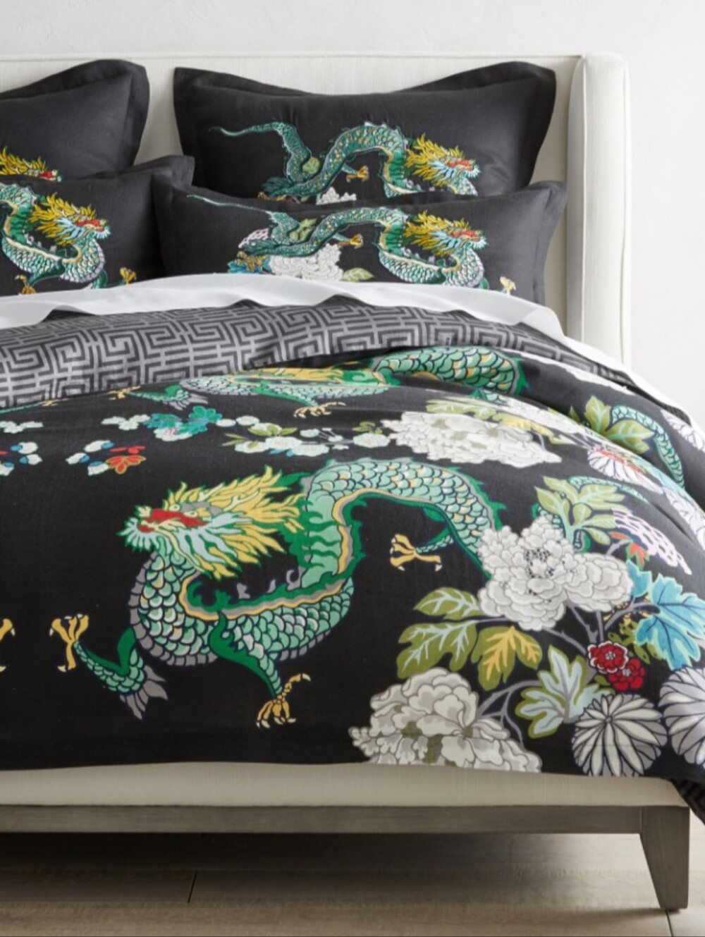 Schumacher QUEEN Duvet Chiang Mai Dragon Print Duvet Cover - Rare - 100% Linen